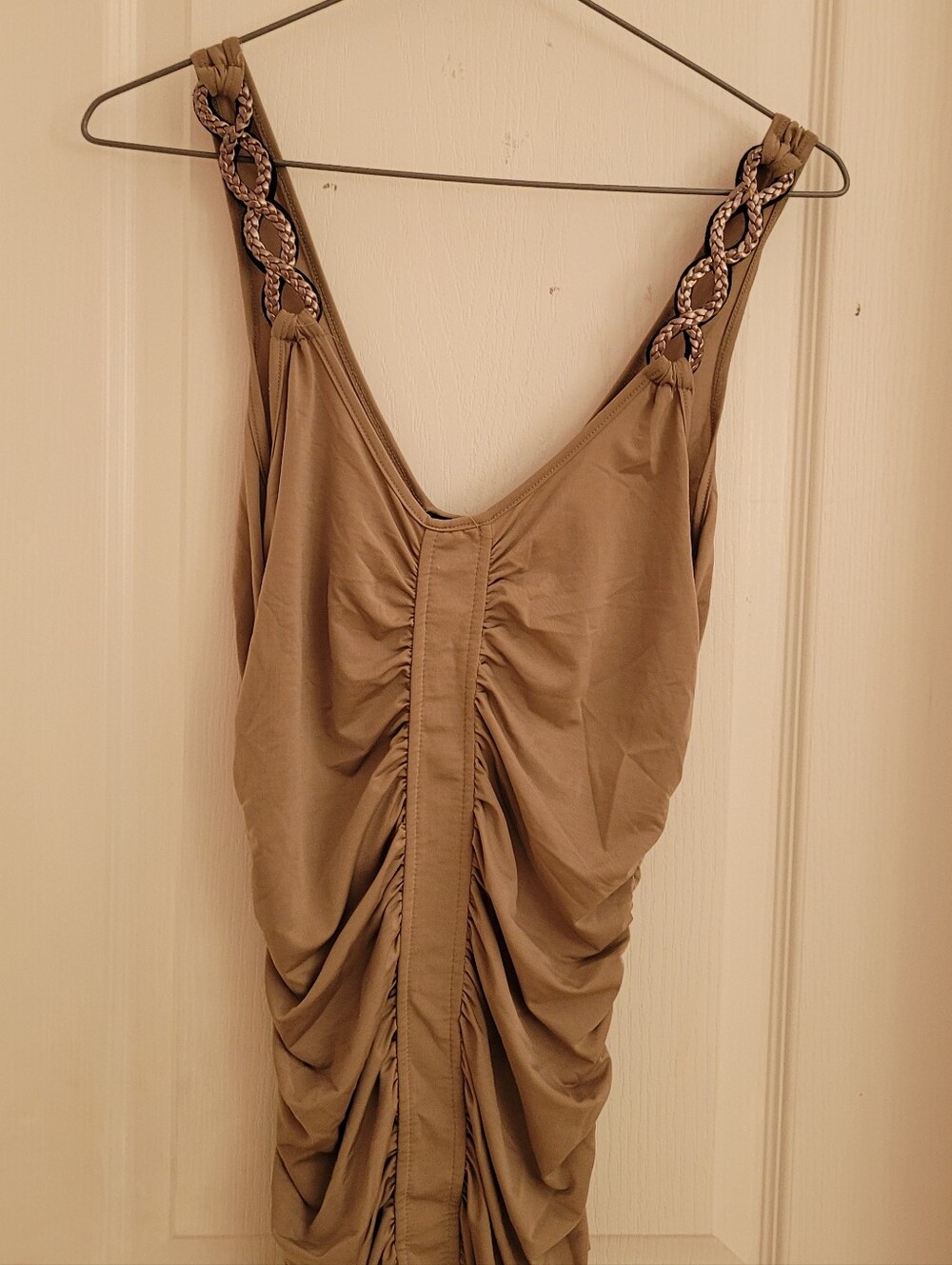Women’s Ruched Tank Top with Braided Straps - Olive